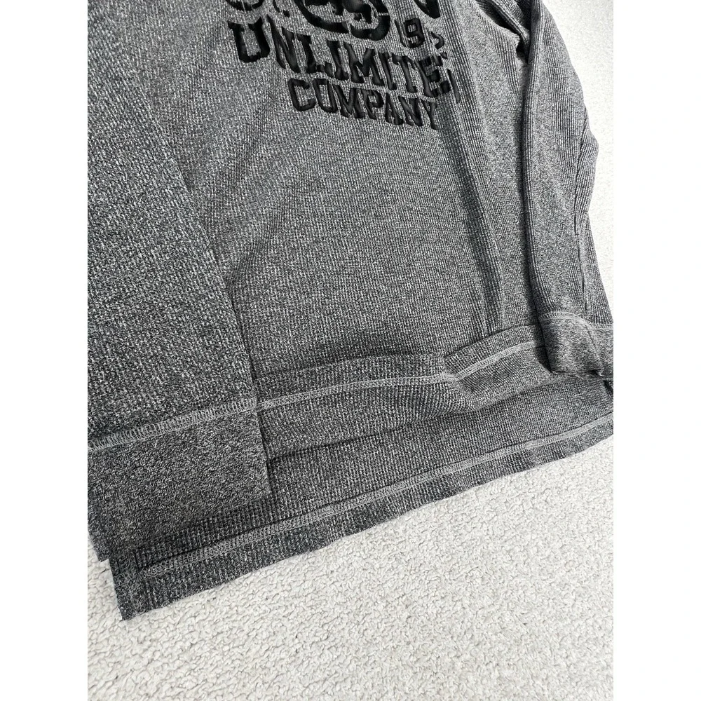 Ecko Unltd Shirt Mens L Waffle Knit Rhino Logo Gray Long Sleeve Thermal Y2K EUC